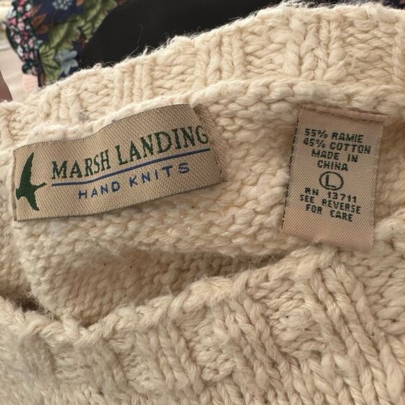 Vintage 1990s Marsh Landing Hand Knit Chunky Intarsia Skiing Bear Sweater Sz Med - Picture 6 of 7
